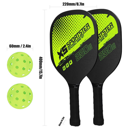 Pickleball Rackets Set Pickleball Paddle Set of 2 Rackets and 4 Pickleballs Balls Pickle-Ball Racquet with Balls Sports Accessory